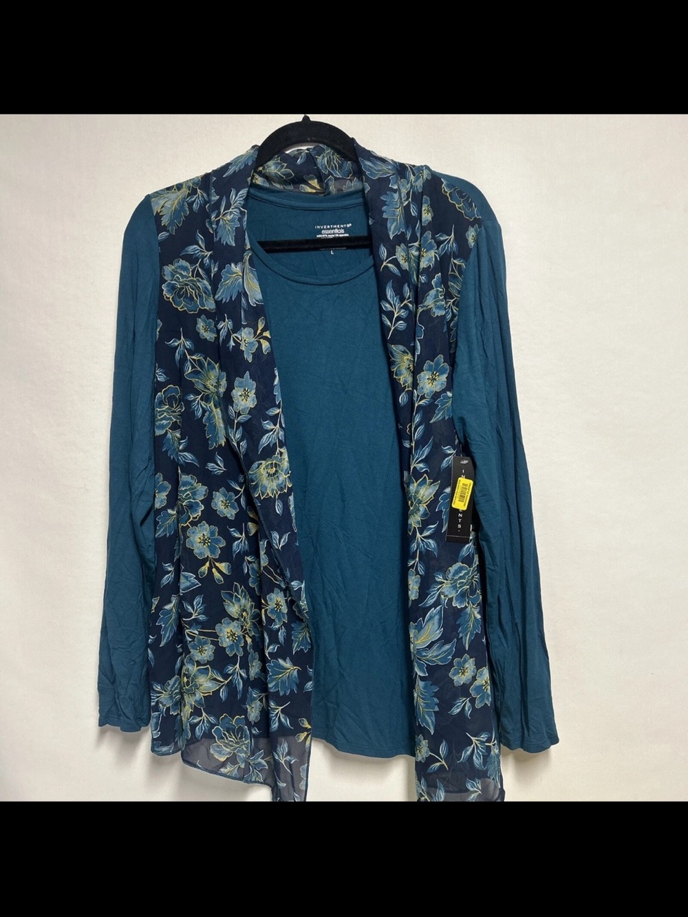Investments Essentials Teal Top with Navy Floral Trim